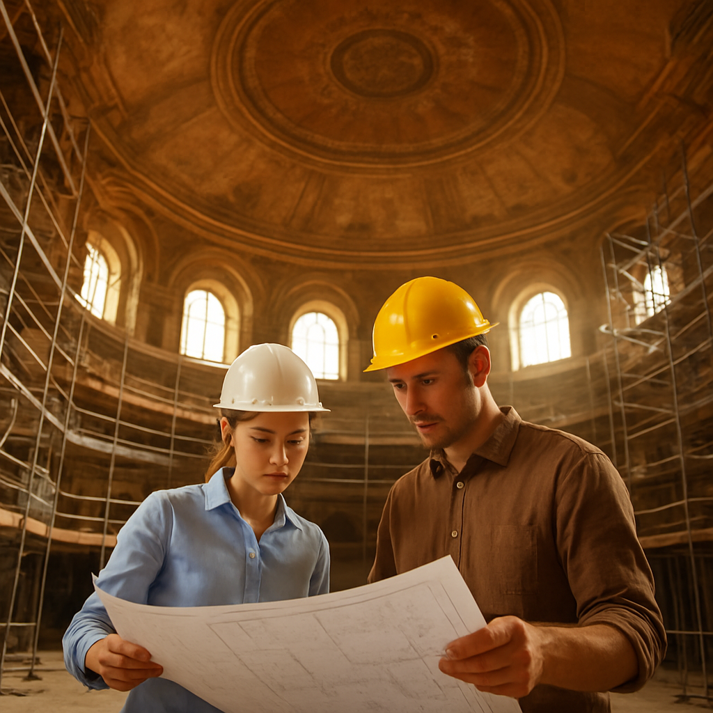 Verified build on Propreti — collaborators reviewing plans on site
