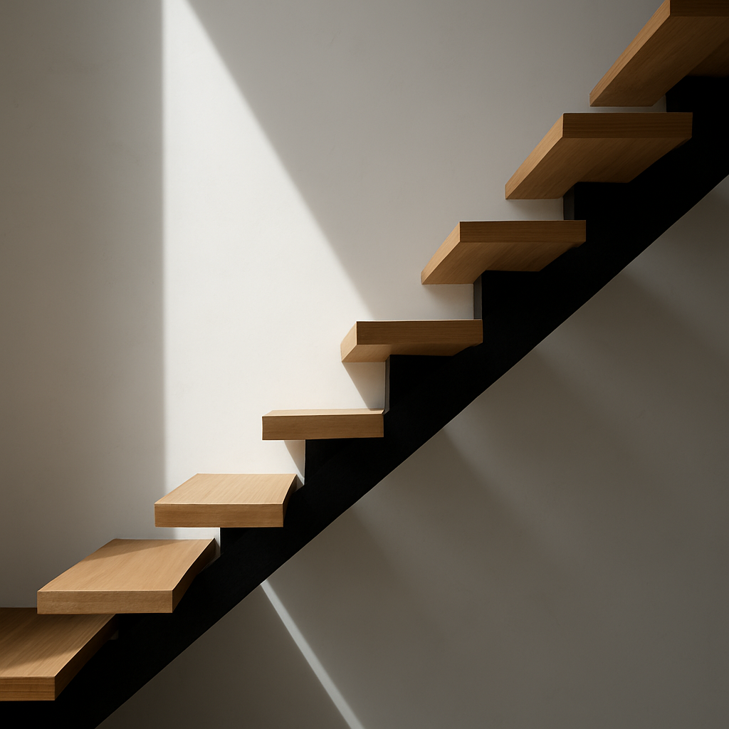 Cantilevered Oak & Blackened Steel Stair